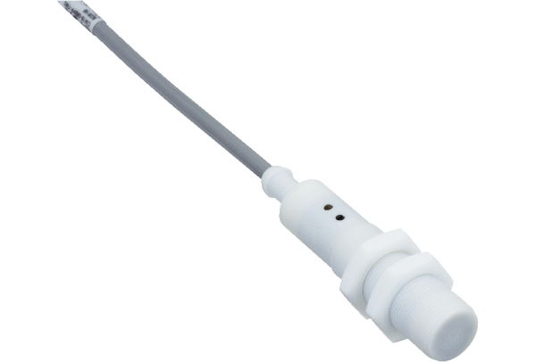 Capacitive proximity sensors can detect all types of material: powder-based, granulated, liquid, and solid. The CM18 PTFE is ideal for detecting