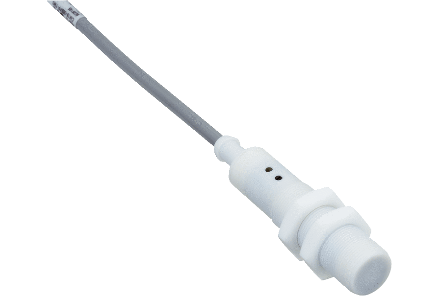 Capacitive proximity sensors can detect all types of material: powder-based, granulated, liquid, and solid. The CM18 PTFE is ideal for detecting